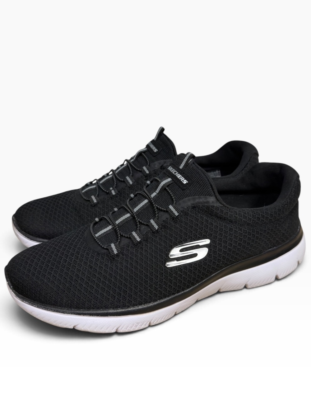 Skechers Summits Black White Slip On Mesh Sneakers Comfort Shoes Womens Size 10